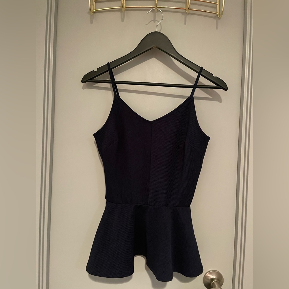 Navy blue peplum tank top cross back